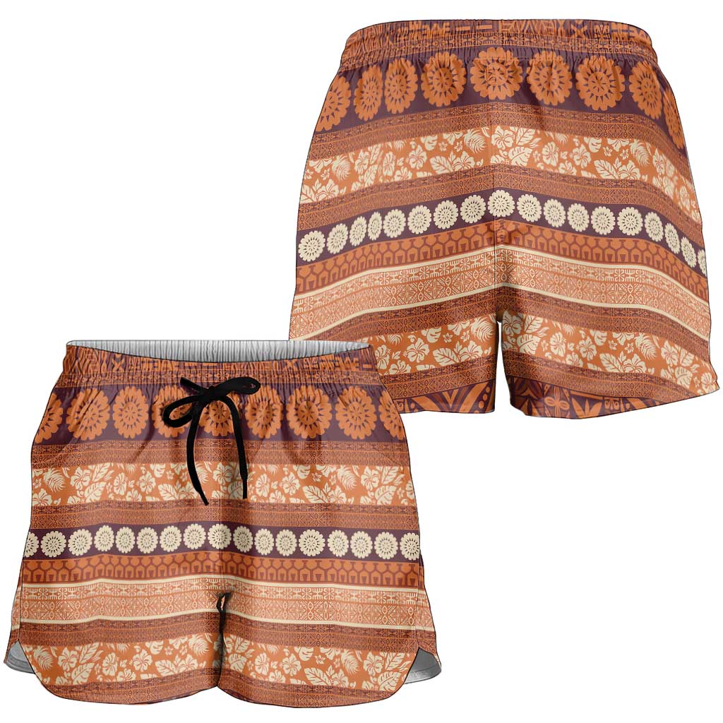 Fiji Marau na Kerisimasi Shorts for Women Gold Tapa Masi Inspired Christmas LT9 - Polynesian Pride