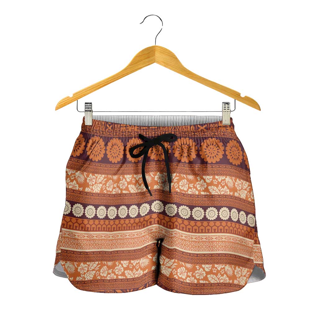 Fiji Marau na Kerisimasi Shorts for Women Gold Tapa Masi Inspired Christmas LT9 - Polynesian Pride