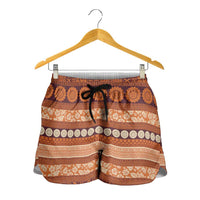 Fiji Marau na Kerisimasi Shorts for Women Gold Tapa Masi Inspired Christmas LT9 - Polynesian Pride