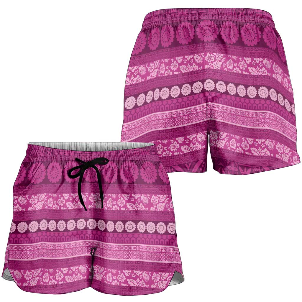 Fiji Marau na Kerisimasi Shorts for Women Pink Tapa Masi Inspired Christmas LT9 - Polynesian Pride