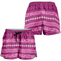 Fiji Marau na Kerisimasi Shorts for Women Pink Tapa Masi Inspired Christmas LT9 - Polynesian Pride
