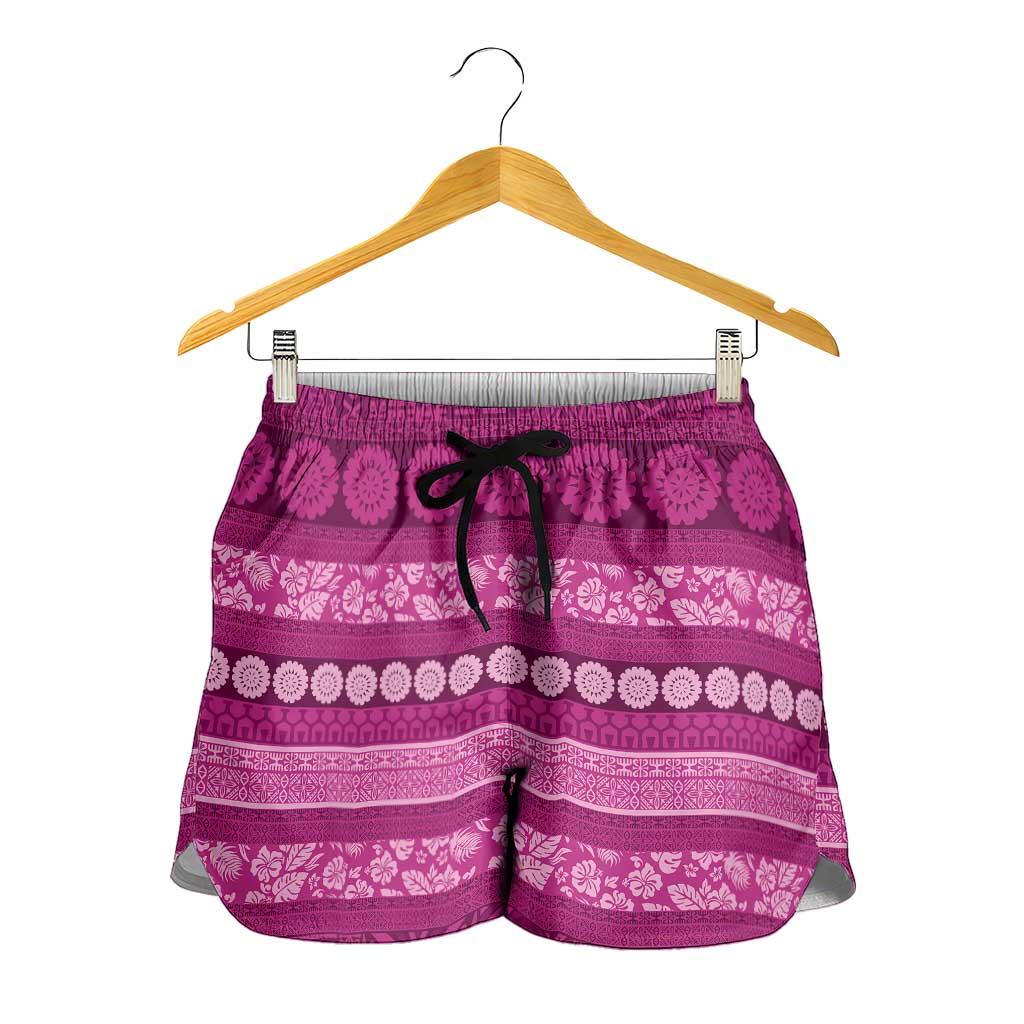 Fiji Marau na Kerisimasi Shorts for Women Pink Tapa Masi Inspired Christmas LT9 - Polynesian Pride