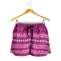 Fiji Marau na Kerisimasi Shorts for Women Pink Tapa Masi Inspired Christmas LT9 - Polynesian Pride