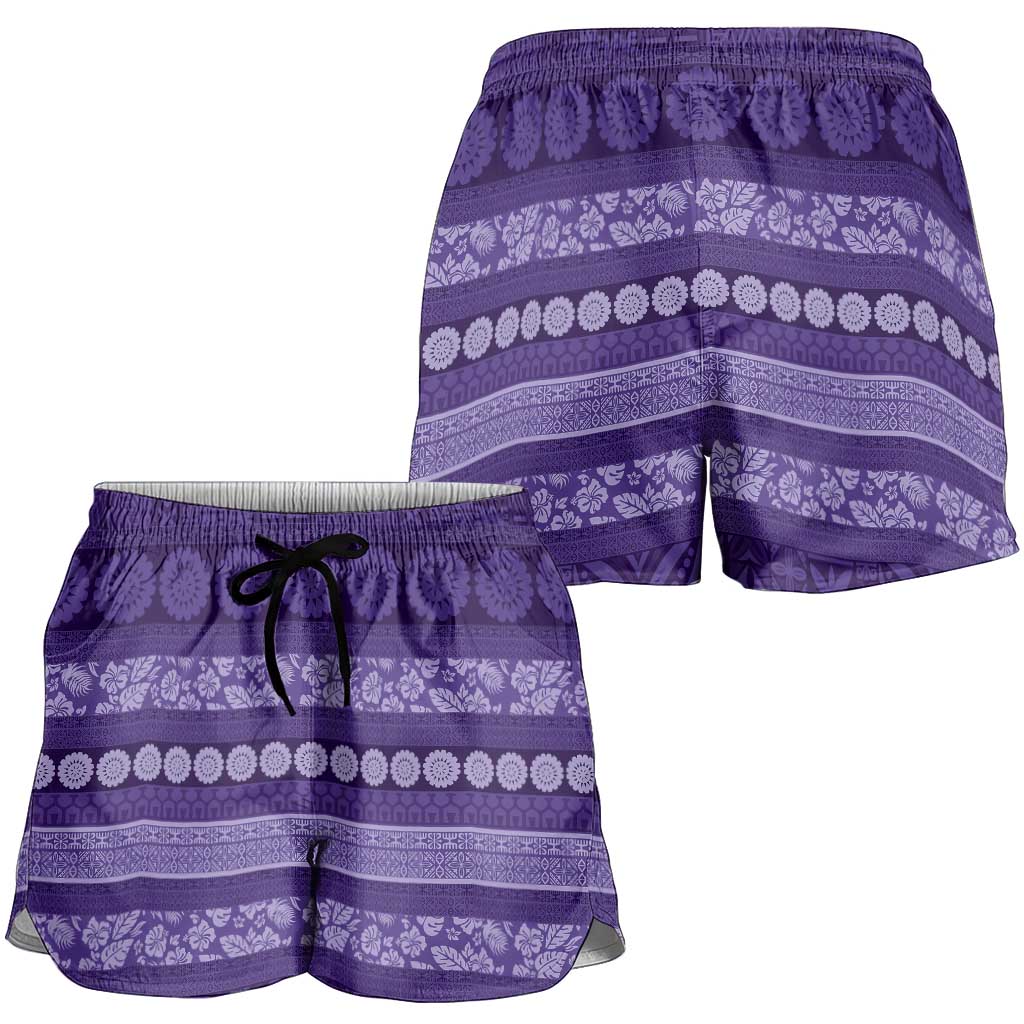 Fiji Marau na Kerisimasi Shorts for Women Purple Tapa Masi Inspired Christmas LT9 - Polynesian Pride