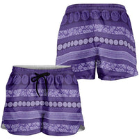 Fiji Marau na Kerisimasi Shorts for Women Purple Tapa Masi Inspired Christmas LT9 - Polynesian Pride