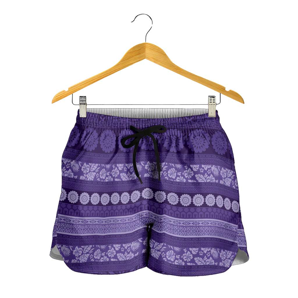 Fiji Marau na Kerisimasi Shorts for Women Purple Tapa Masi Inspired Christmas LT9 - Polynesian Pride