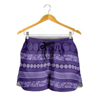 Fiji Marau na Kerisimasi Shorts for Women Purple Tapa Masi Inspired Christmas LT9 - Polynesian Pride