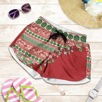 Fiji Marau na Kerisimasi Shorts for Women Red Tagimoucia Tapa Masi Tribal LT9 Red - Polynesian Pride