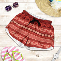 Fiji Marau na Kerisimasi Shorts for Women Red Tapa Masi Inspired Christmas LT9 Red - Polynesian Pride