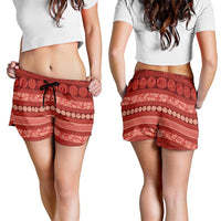 Fiji Marau na Kerisimasi Shorts for Women Red Tapa Masi Inspired Christmas LT9 - Polynesian Pride