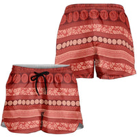 Fiji Marau na Kerisimasi Shorts for Women Red Tapa Masi Inspired Christmas LT9 - Polynesian Pride