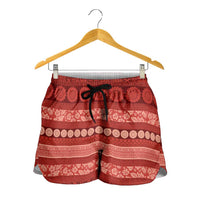 Fiji Marau na Kerisimasi Shorts for Women Red Tapa Masi Inspired Christmas LT9 - Polynesian Pride