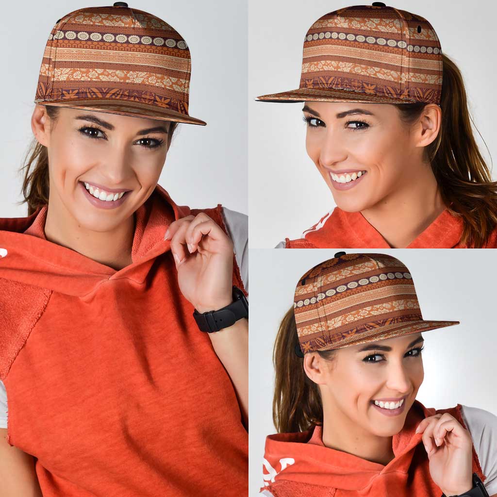 Fiji Marau na Kerisimasi Snapback Cap Gold Tapa Masi Inspired Christmas - Polynesian Pride