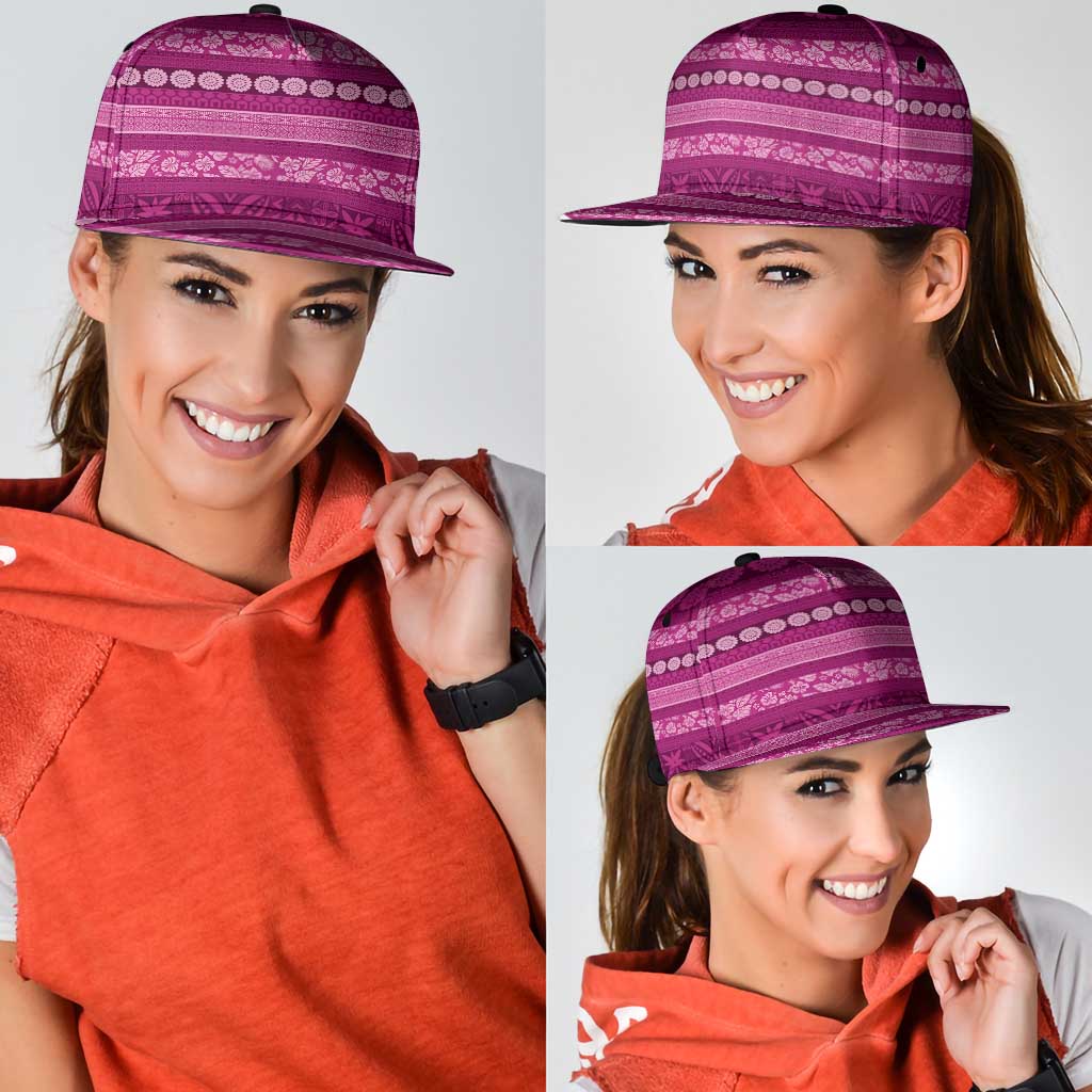 Fiji Marau na Kerisimasi Snapback Cap Pink Tapa Masi Inspired Christmas - Polynesian Pride