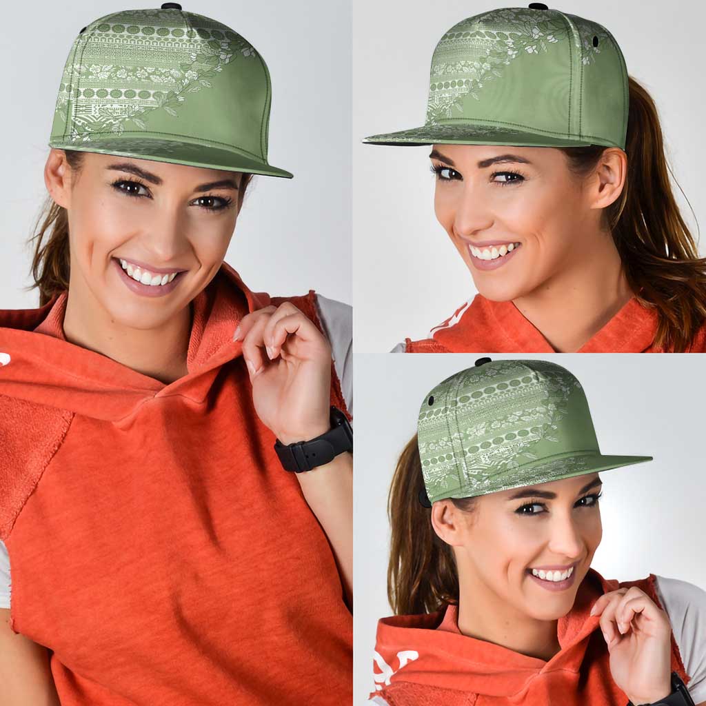Fiji Marau na Kerisimasi Snapback Cap Sage Green Tagimoucia Tapa Masi Tribal - Polynesian Pride