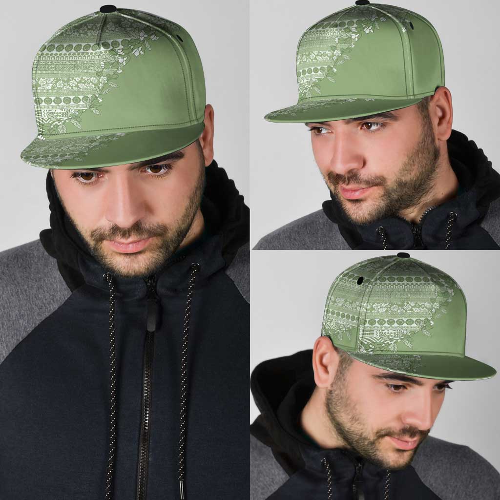 Fiji Marau na Kerisimasi Snapback Cap Sage Green Tagimoucia Tapa Masi Tribal - Polynesian Pride