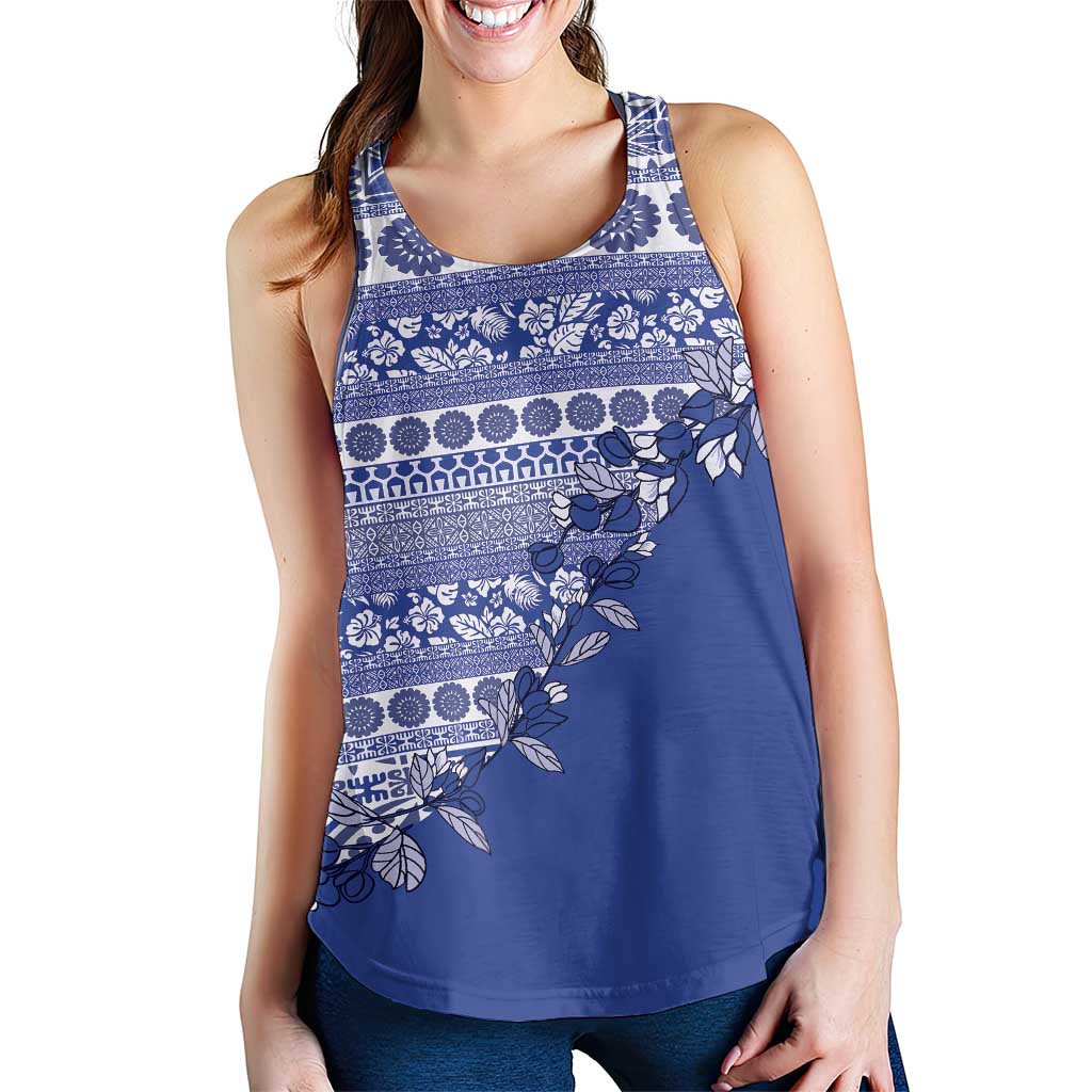 Fiji Marau na Kerisimasi Women Racerback Tank Blue Tagimoucia Tapa Masi Tribal LT9 - Polynesian Pride