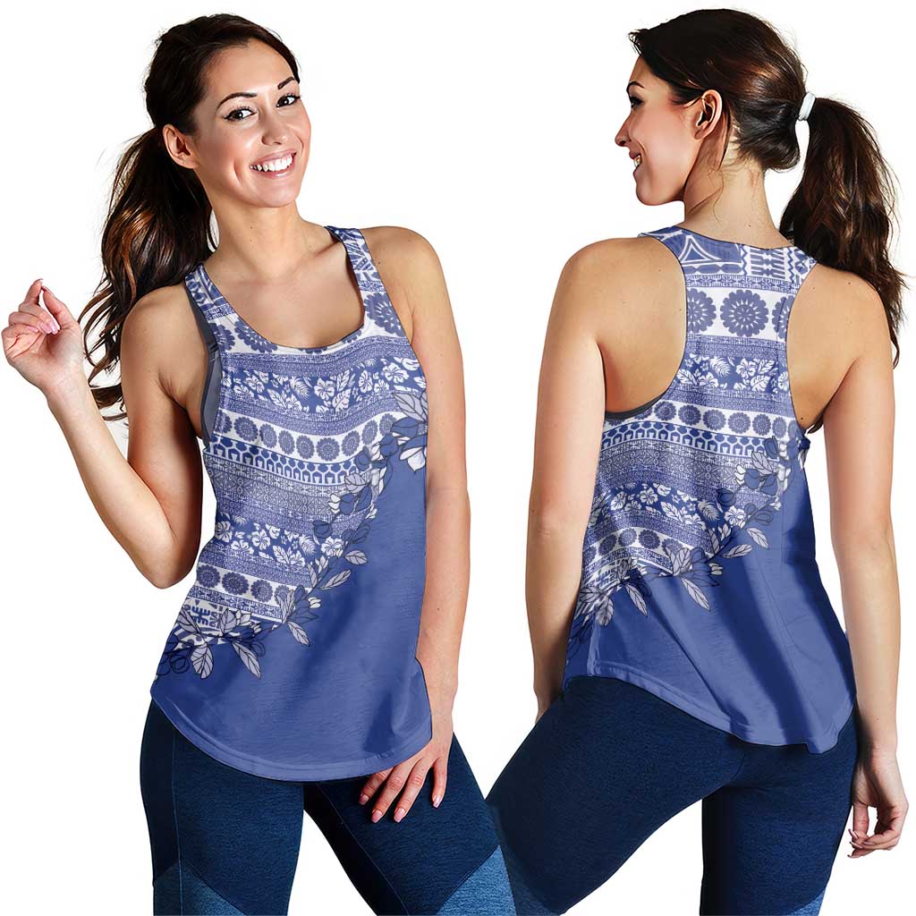 Fiji Marau na Kerisimasi Women Racerback Tank Blue Tagimoucia Tapa Masi Tribal LT9 - Polynesian Pride
