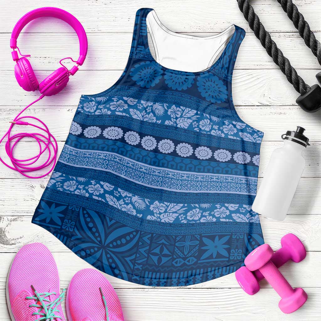 Fiji Marau na Kerisimasi Women Racerback Tank Blue Tapa Masi Inspired Christmas LT9 Blue - Polynesian Pride