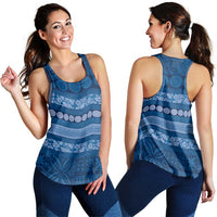 Fiji Marau na Kerisimasi Women Racerback Tank Blue Tapa Masi Inspired Christmas LT9 - Polynesian Pride