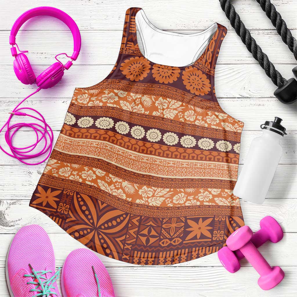 Fiji Marau na Kerisimasi Women Racerback Tank Gold Tapa Masi Inspired Christmas LT9 Gold - Polynesian Pride
