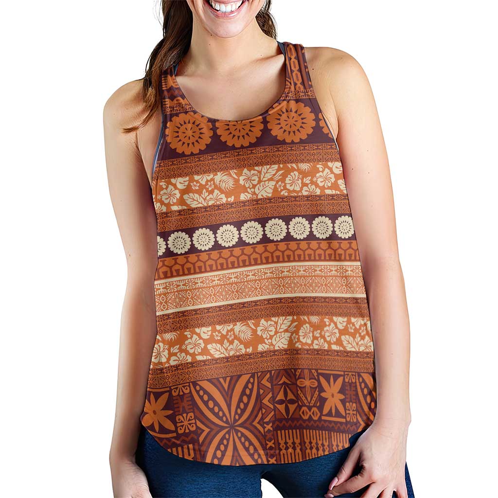 Fiji Marau na Kerisimasi Women Racerback Tank Gold Tapa Masi Inspired Christmas LT9 - Polynesian Pride