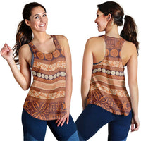 Fiji Marau na Kerisimasi Women Racerback Tank Gold Tapa Masi Inspired Christmas LT9 - Polynesian Pride