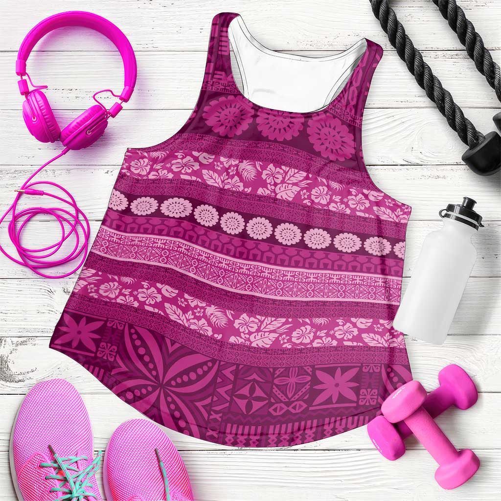 Fiji Marau na Kerisimasi Women Racerback Tank Pink Tapa Masi Inspired Christmas LT9 Pink - Polynesian Pride