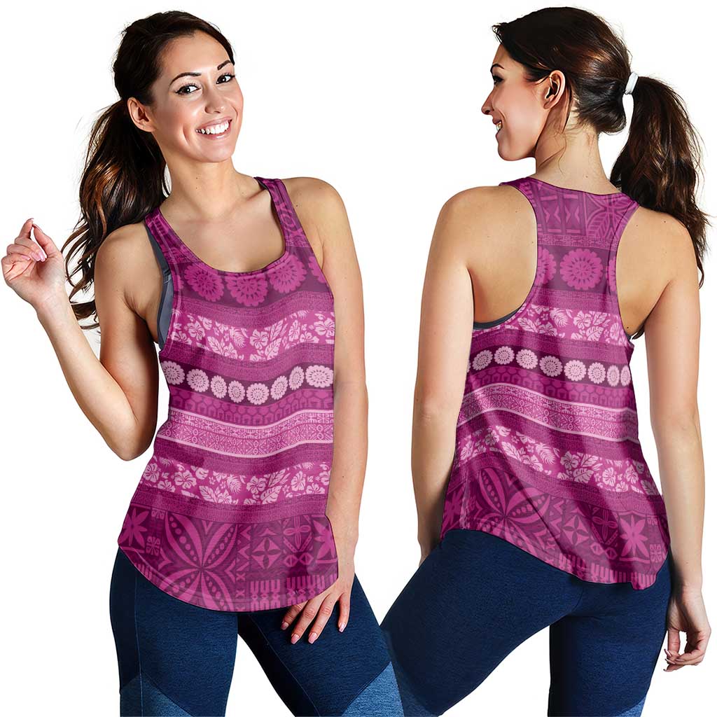 Fiji Marau na Kerisimasi Women Racerback Tank Pink Tapa Masi Inspired Christmas LT9 - Polynesian Pride