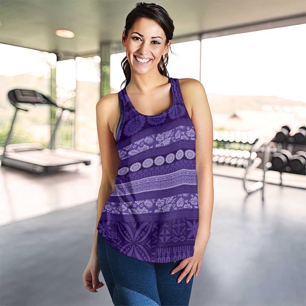 Fiji Marau na Kerisimasi Women Racerback Tank Purple Tapa Masi Inspired Christmas LT9 - Polynesian Pride