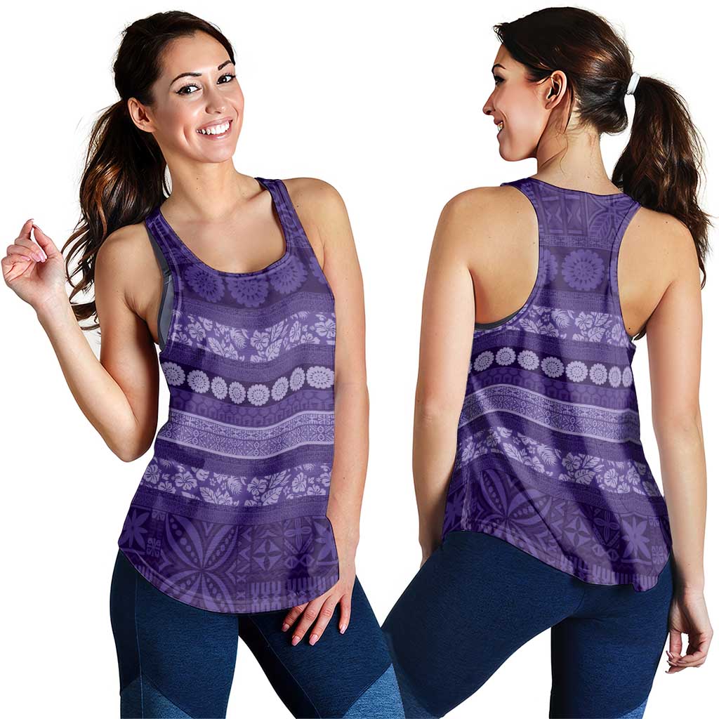Fiji Marau na Kerisimasi Women Racerback Tank Purple Tapa Masi Inspired Christmas LT9 - Polynesian Pride