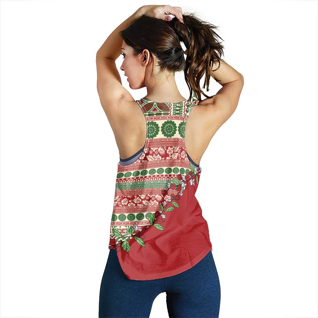 Fiji Marau na Kerisimasi Women Racerback Tank Red Tagimoucia Tapa Masi Tribal LT9 - Polynesian Pride