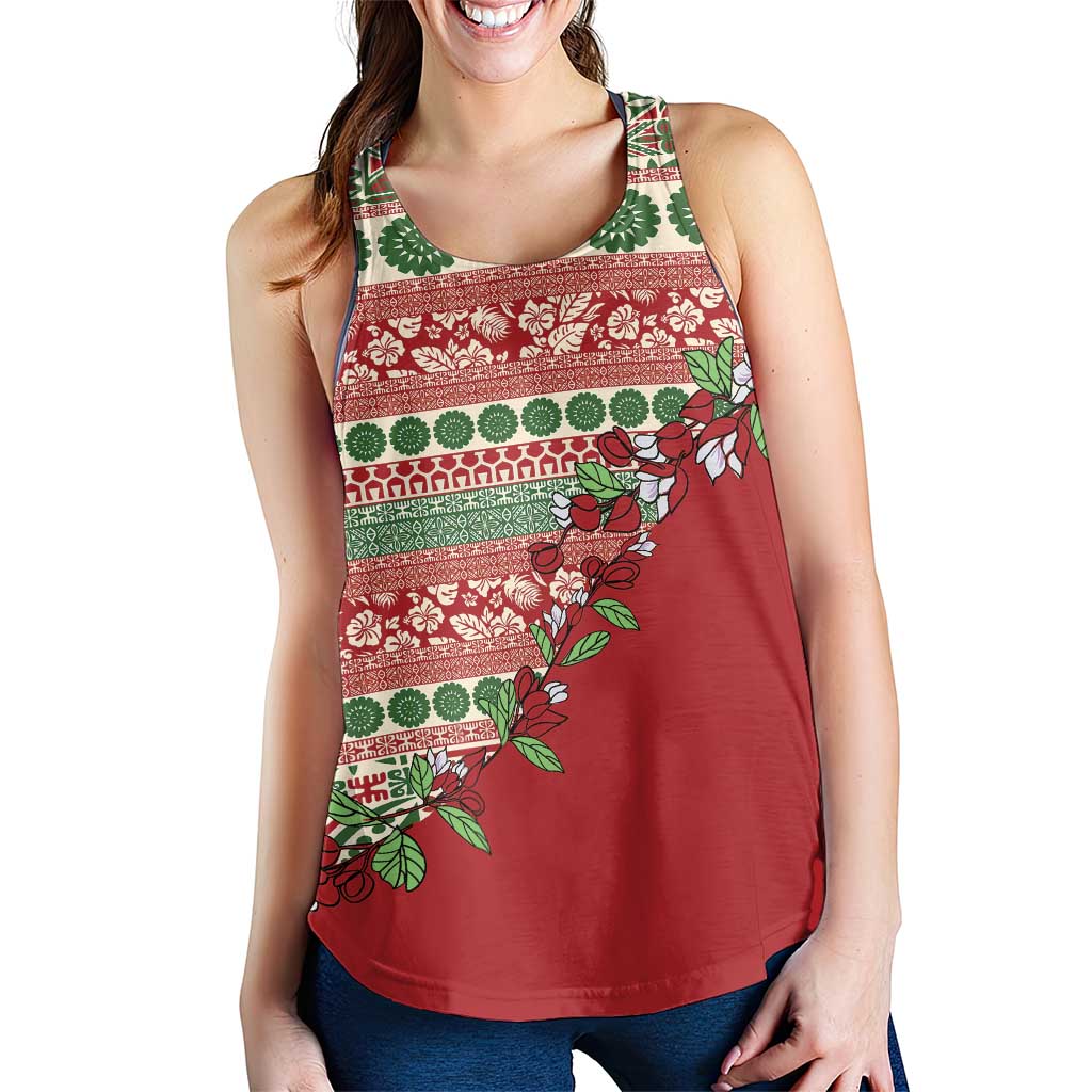 Fiji Marau na Kerisimasi Women Racerback Tank Red Tagimoucia Tapa Masi Tribal LT9 - Polynesian Pride