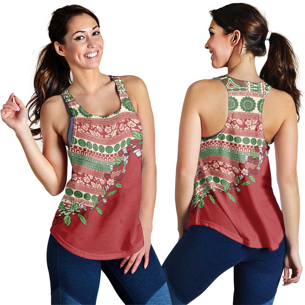 Fiji Marau na Kerisimasi Women Racerback Tank Red Tagimoucia Tapa Masi Tribal LT9 - Polynesian Pride