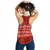 Fiji Marau na Kerisimasi Women Racerback Tank Red Tapa Masi Inspired Christmas LT9 - Polynesian Pride