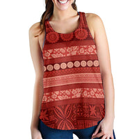 Fiji Marau na Kerisimasi Women Racerback Tank Red Tapa Masi Inspired Christmas LT9 - Polynesian Pride