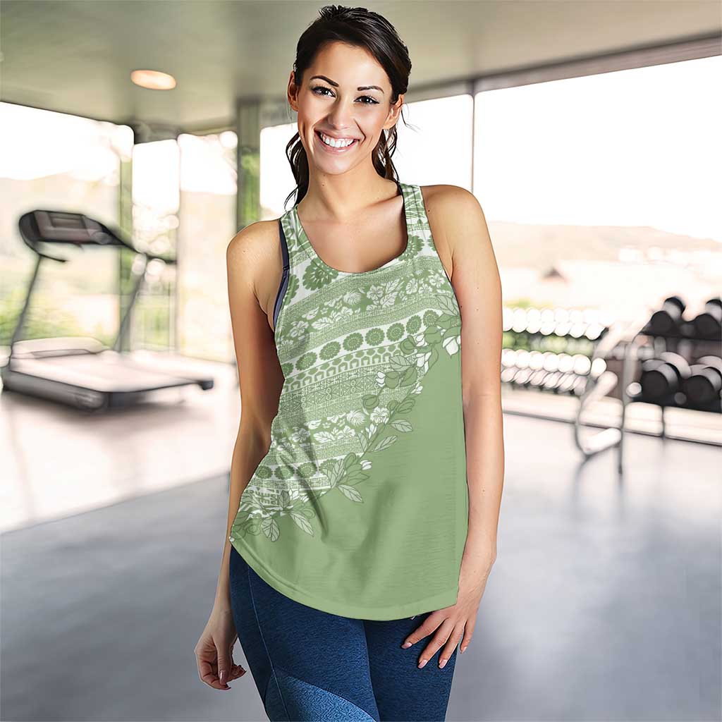 Fiji Marau na Kerisimasi Women Racerback Tank Sage Green Tagimoucia Tapa Masi Tribal LT9 - Polynesian Pride
