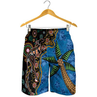 Fijian and Australian Culture Together Shorts for Men Aboriginal Art and Tapa Motifs with Kangaroo and Palm Tree LT03 - Polynesian Pride
