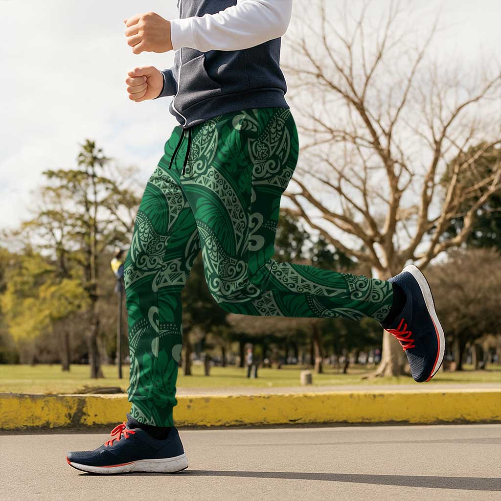 Forest Green Monstera Jogger Pants Polynesian Tribal Pattern - Polynesian Pride