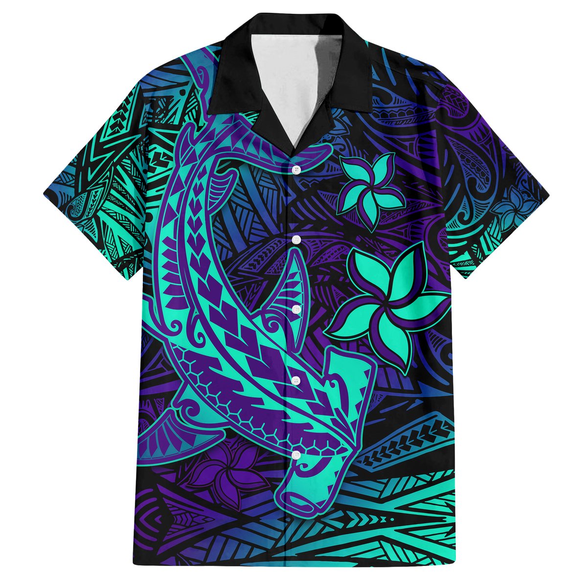 Purple Polynesian Family Matching Outfits - Off Shoulder Maxi Dress and Hawaiian Shirt Tribal Hammerhead Shark LT14 Mom's Dress - Polynesian Pride