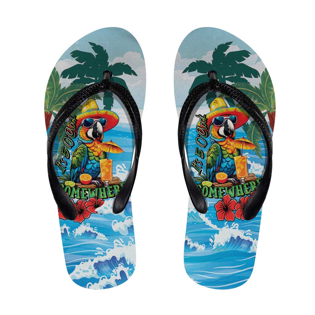 Funny Parrot Margarita Five O'clock Somewhere Flip Flops LT9 Blue - Polynesian Pride
