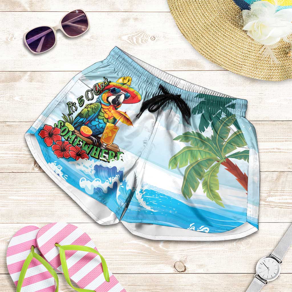 Funny Parrot Margarita Five O'clock Somewhere Shorts for Women LT9 Blue - Polynesian Pride
