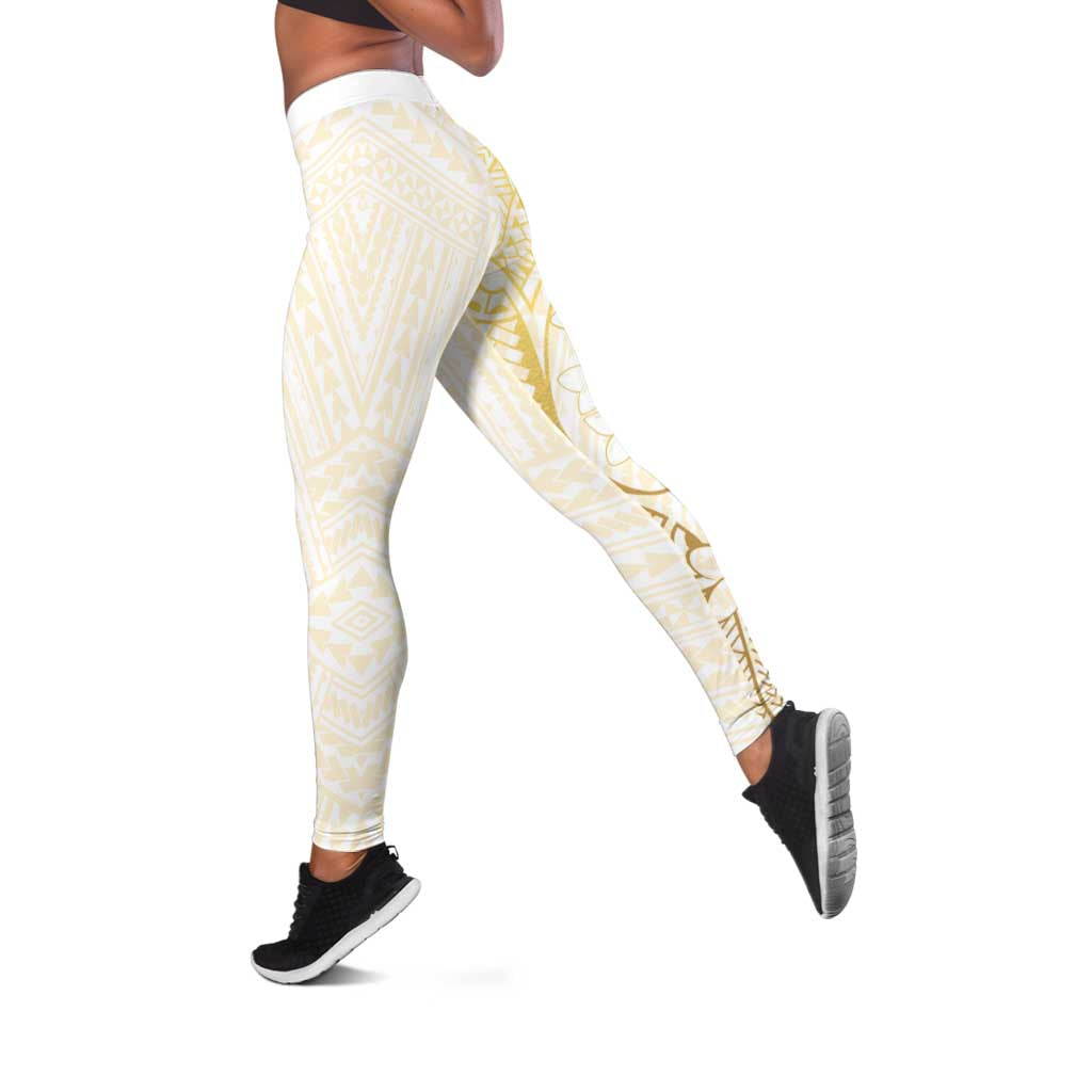 Gold and White Hawaii Leggings Hammerhead Shark Tattoo Curve Polynesian - Polynesian Pride