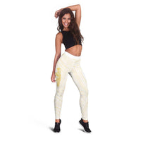 Gold and White Hawaii Leggings Hammerhead Shark Tattoo Curve Polynesian - Polynesian Pride