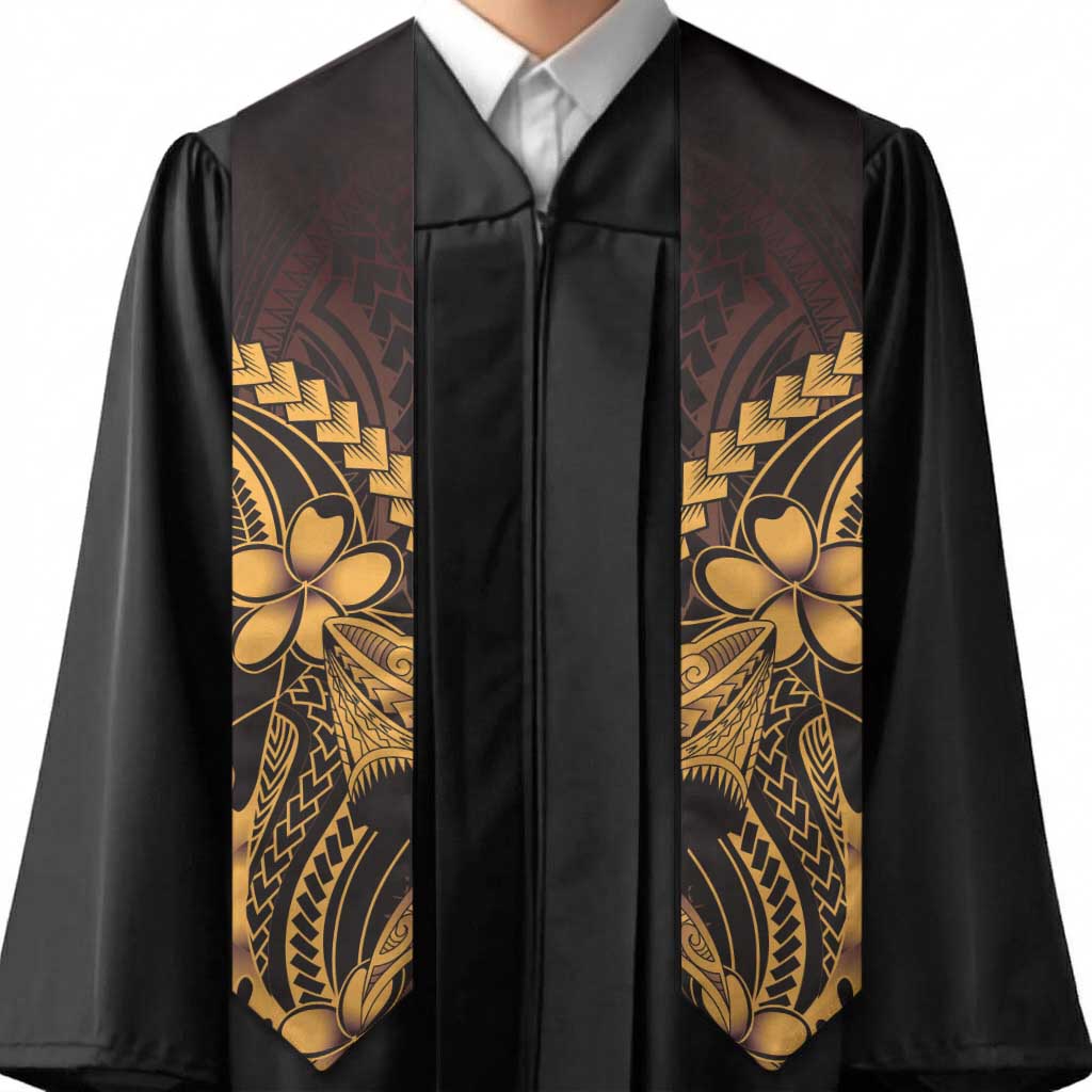 Gold Black Aloha Hawaii Graduation Stole Polynesian Shark Tattoo With Plumeria - Polynesian Pride