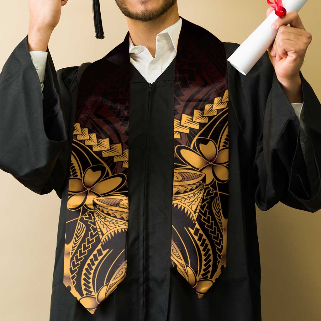 Gold Black Aloha Hawaii Graduation Stole Polynesian Shark Tattoo With Plumeria LT14