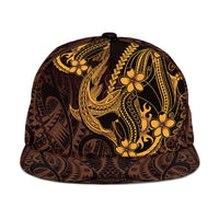Gold Black Aloha Hawaii Snapback Cap Polynesian Shark Tattoo With Plumeria LT14 One Size Gold - Polynesian Pride