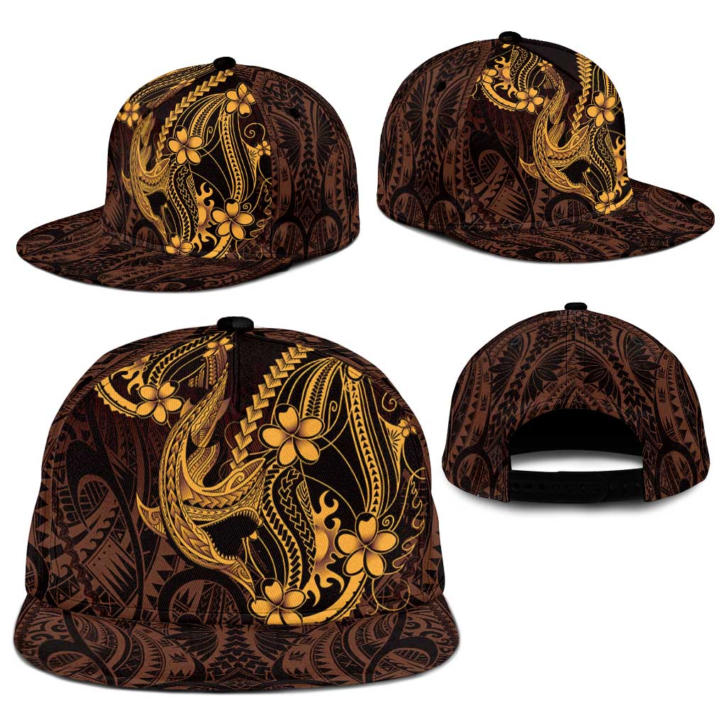 Gold Black Aloha Hawaii Snapback Cap Polynesian Shark Tattoo With Plumeria LT14 - Polynesian Pride