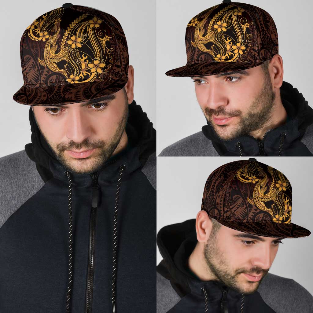 Gold Black Aloha Hawaii Snapback Cap Polynesian Shark Tattoo With Plumeria LT14 - Polynesian Pride