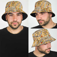 Gold Palaka Hawaii Mele Kalikimaka Bucket Hat Ohia Lehua Shell Leis Funny Gingerbread Santa - Polynesian Pride